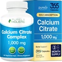 Citrát vápenatý 1000 mg - 365 Vegan Kapsule nie sú tablety s pridaným petržlenom, púpavkou a žeruchou - bez vitamínu D - vyrobené v USA čisto celostným