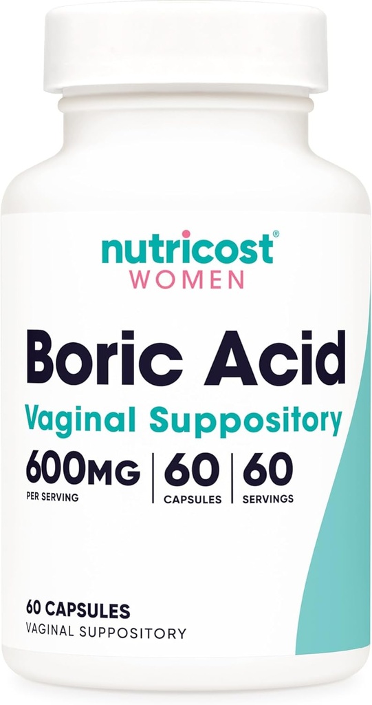 Nutricost Kyselina boritá 600mg, 60 Kapsule - Vaginal Suppository - Non-GMO - pre ženy