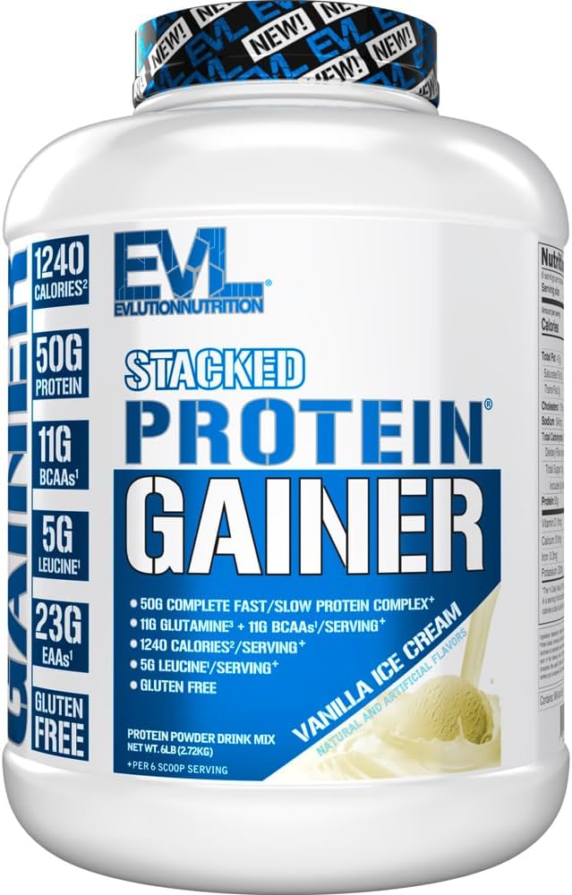 Elution Nutrition Stacked Protein Gainer, 50 Grams Wheey Protein Powder Complex, 251 Grams Carbohydráts, Build Muscle, Recovery, Post Workout, Gluten-Free (Vanilla Zmrzlina, 6 LB)