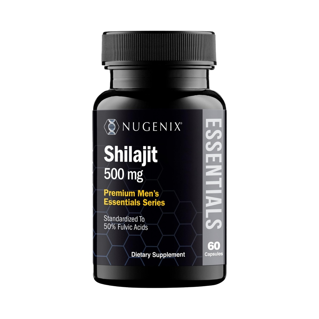 Nugenix Essentials Shilajit Kapsule Supplement od Muži a ženy - 500mg, Štandardizovaný na 50% kyseliny fulvovej, Himalayan, 60 Kapsule
