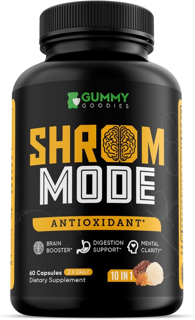 Organické huby Supplement 10-in-1, Reishi, Lions Mane, Cordyceps, Chaga, Turecko chvost, prírodné imunitné a kognitívne zdravie Boost, 60 Veggie Kapsule