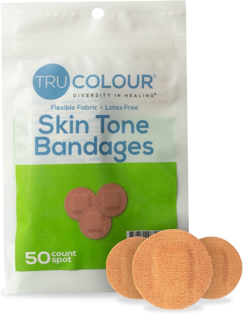 Tru-Colour Skin Tone Spot Bandáže, Odolný taška (50 Počet) - Flexibilné, vodeodolné, PFAS-Free adhezívne prúžky Pomoc chrániť blistre, pupienky, Pokes - Olive