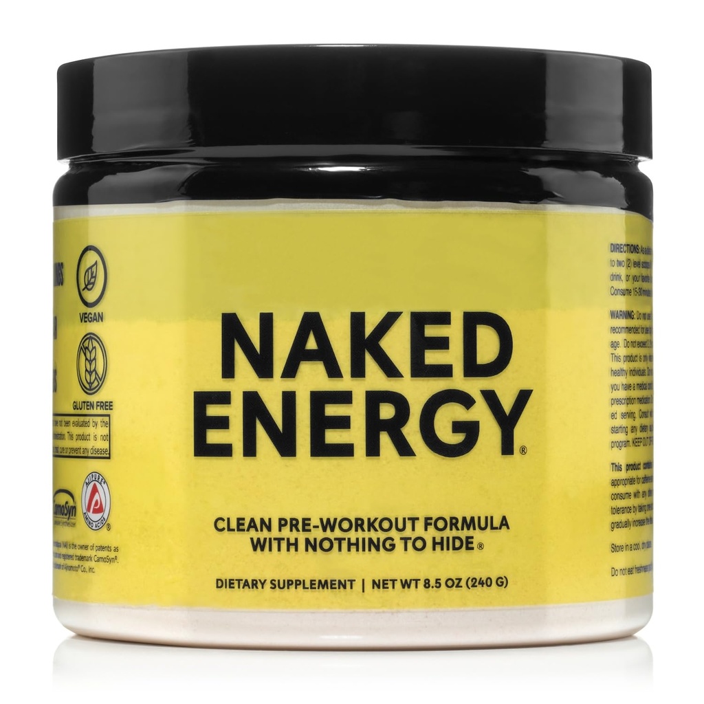 Naked Energy - Pure Pre Cvičenie Powder pre mužov a ženy, Vegan, bez príchute, zdravá pre Cvičenie - bez pridaných sladidiel, farieb alebo príchutí - 50 Servisov