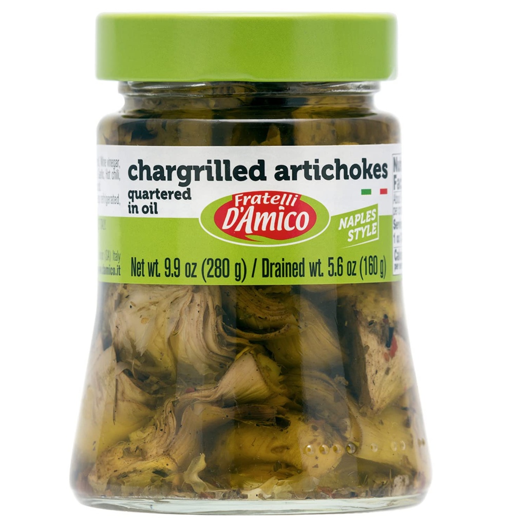 FRATELLI D'AMICO - Chargrilated Artičokes, Quartered in Oil, Griled, Neapol Style, 9.9oz (280g) NON-GMO
