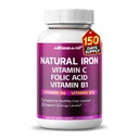 Organické železo vysokej potencie s vitamínom C, kyselina listová - vysoko-absorpčná formula vitamín B1, vitamín B6, vitamín B12 - podpora budovania krvi - 150 gróf - vyrobené a testované v USA
