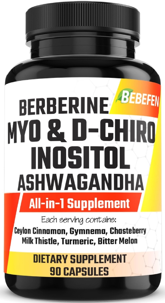 Myo-Inozitol & D-Chiro Inozitol Kapsule s Ashwagandha, Berberine, škorica, Gymnema, čerešňa, mlieko bodliak, kurkuma, horký Melon - 90 Kapsule