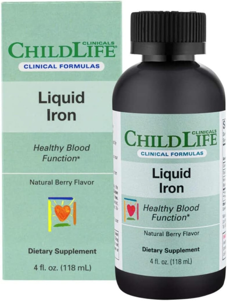 ChildLife Essentials Tekuté železo - Doplnky železa pre deti, podporuje zdravú funkciu krvi, všetko-prírodné, bezlepkové, kvapky železa pre dojčatá - Natural Berry Flavor, 4 Fl Oz fľaša