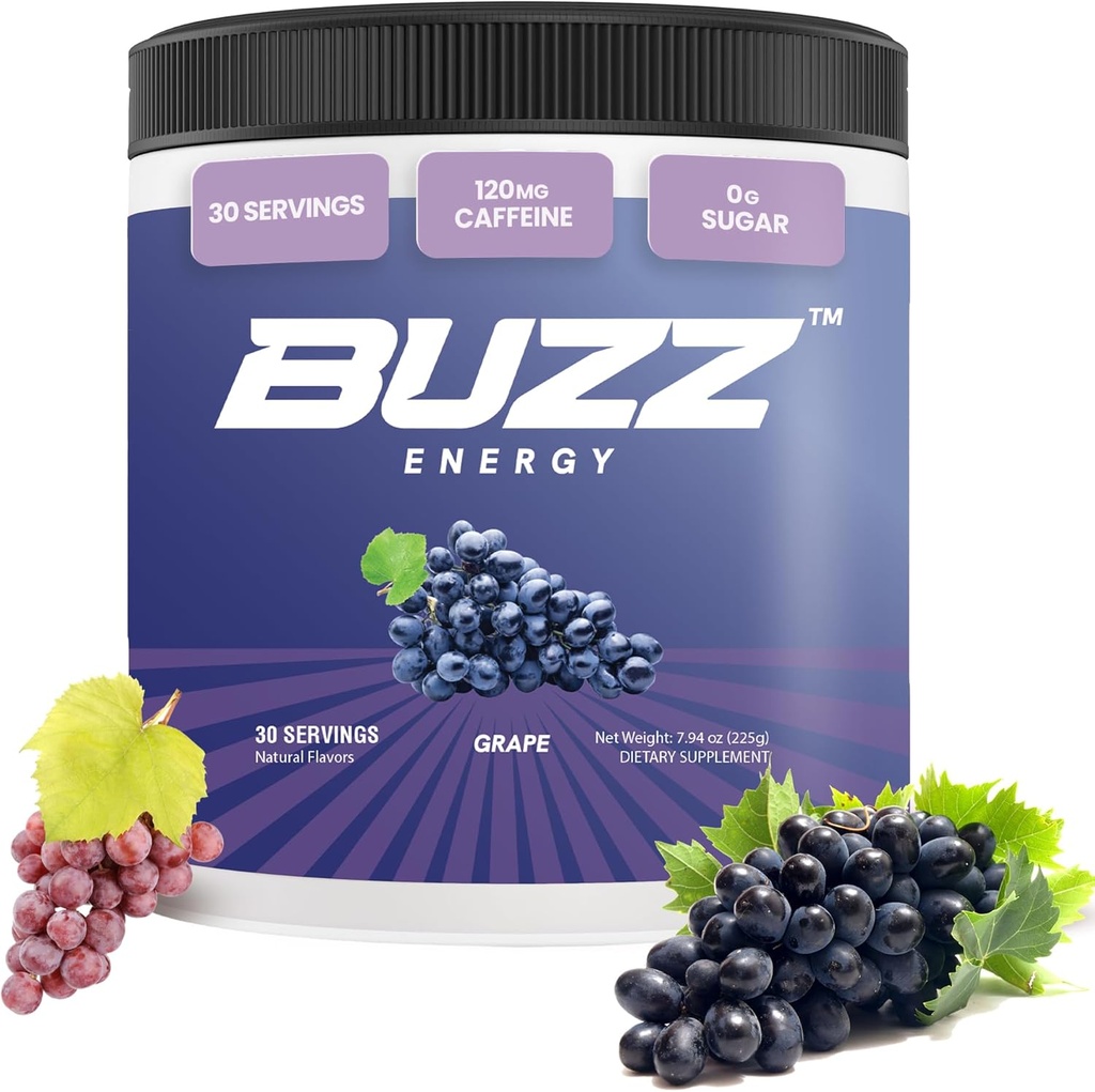 Morning Buzz Energy Powder Grape Drink - Energy Boost Drink Mix - Bezcukrová energia s antioxidantmi - Morning Kickstart and Sports Nutrition Endurance Product