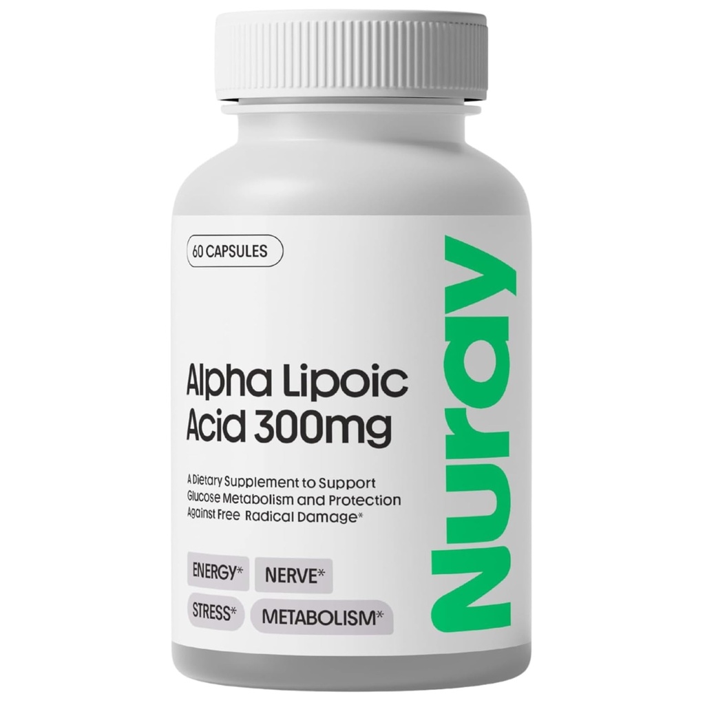 Nuray Alpha Lipoic Acid 300mg - Antioxidant Supplement for Healthy Aging, podporuje výrobu energie, Správna Nerve Funkcia, Metabolizmus - 60 Vegetariánske kapsule, Gluten-free diétne doplnky