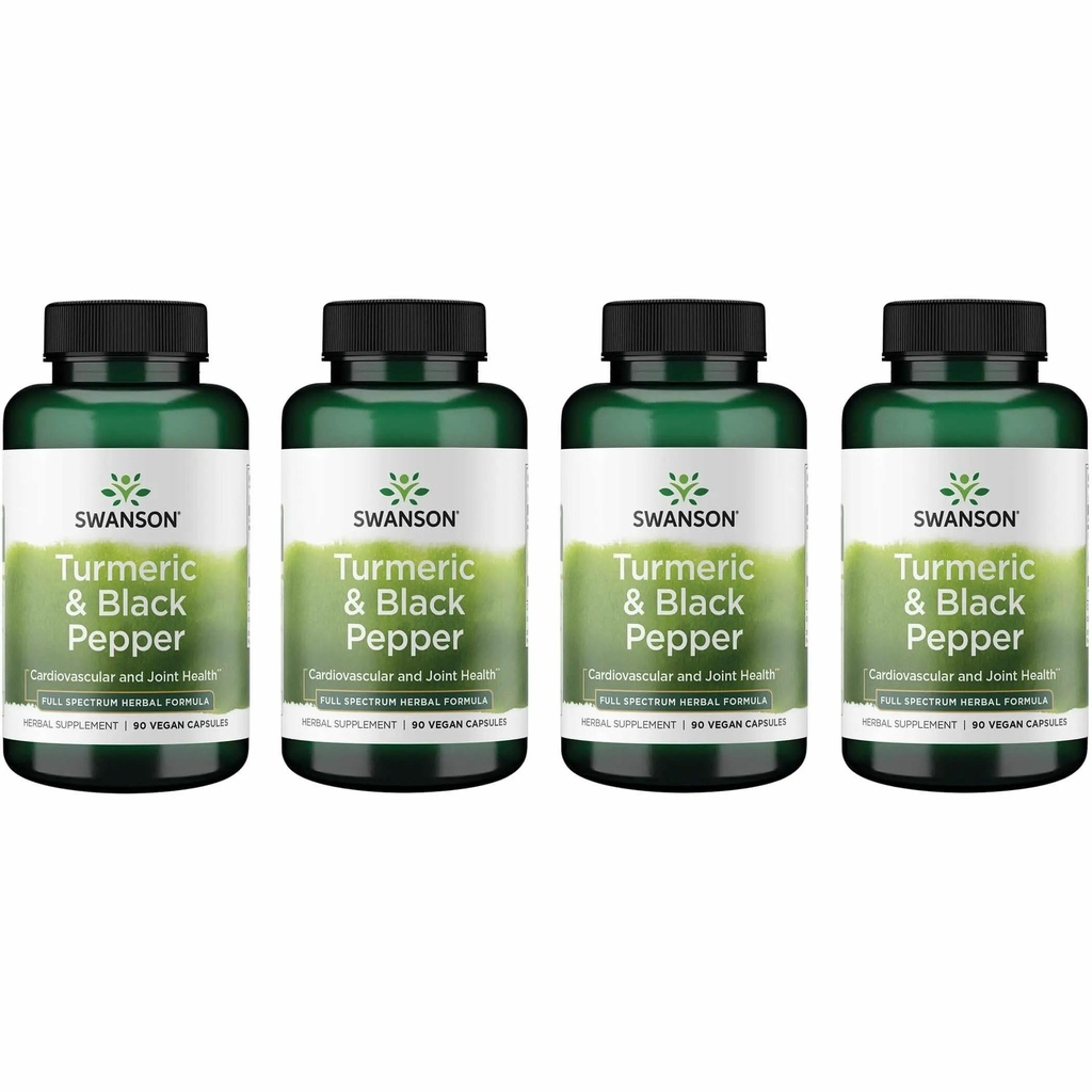 Swanson Premium- Turmerica & Black Pepper - Antioxidant, Digestion & Joint Support - 90 Veg Caps (4 balenia)