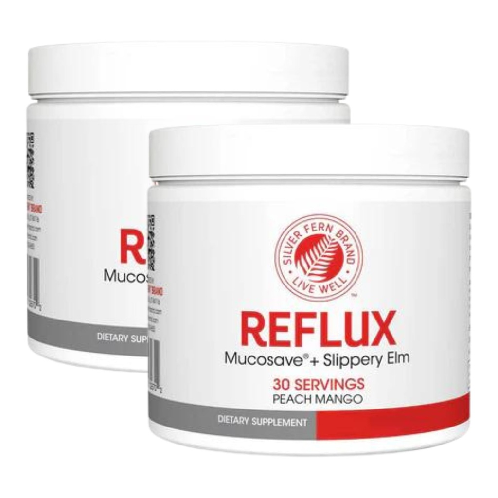 Reflux Digestive Supplement - Peach Mango Flavor - Každá krčma = 30 Odmerky = 30 Slúži - Mukozal Podpora pre kyslé problémy - s Mukosave FG a Slippery Elm Bark (2 Tubs)