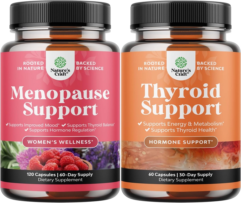 Bundle kompletné bylinné menopauza doplnok pre ženy pre nočné potenie Mood 120ct a bylinné štítnej žľazy podporný komplex - Mood Enhancer Energy Supplement pre zdravie štítnej žľazy