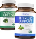 Super Greens & Podpora štítnej žľazy (3-Month Supply) Vitality štítnej žľazy Bundle of Organic Super Greens Powder - Complete Superfood (180 Kapsule) a Podpora štítnej žľazy pre mužov a ženy (non- GMO) (180 Kapsule)