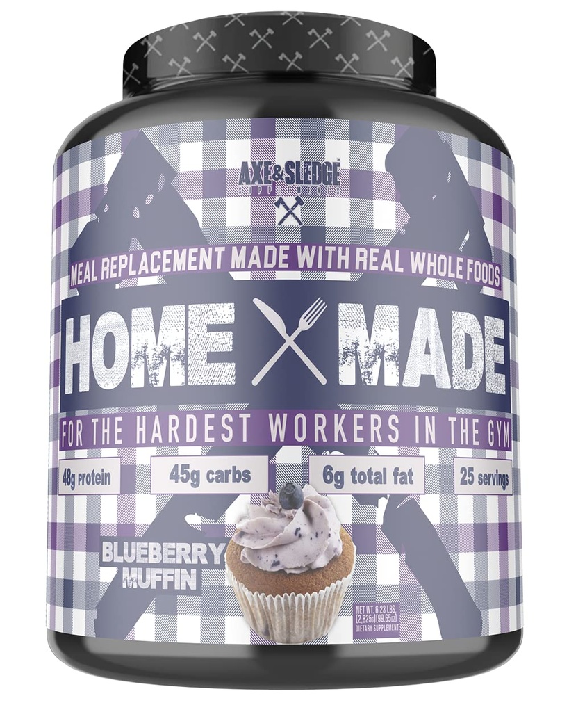 Axe & Sledge Doplnky Domov Vyrobené celo-potraviny-Na základe stravy Replacement Powder with Digestive Enzymes, Protein, Carbohydrates, and Tuks, 25 Servings, Blueberry Muffin
