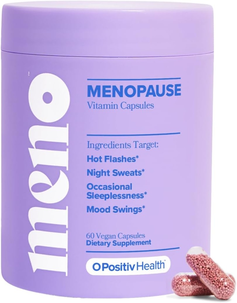 O Positiv MENO vitamíny pre menopauzu - Menopauza bez hormónov Doplnková pre ženy - Black Cohosh & Ashwagandha KSM-66 - Pomáha uľaviť horúce záblesky, nočné potenie, pohyby nálady - 30 porcií (Stoj 1)