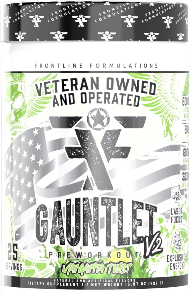 Gauntlet Powder pre-Workout, výbušné cvičenia, laserové zameranie, Mid Stim, Úžasná chuť, veterán vlastní a operovaný (25 slúži, Margarita Twist)