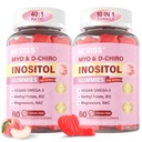 Myo-Inozitol & D-Chiro Inozitol Gummy pre ženy 2000 mg + 50 mg, 40:1 Ratio Inozitol s Vegánom Omega-3 + D3, Magnéziumglycinát, Metylfolát + B12 pre ženské zdravie a wellness, bez cukru, 120 Cts