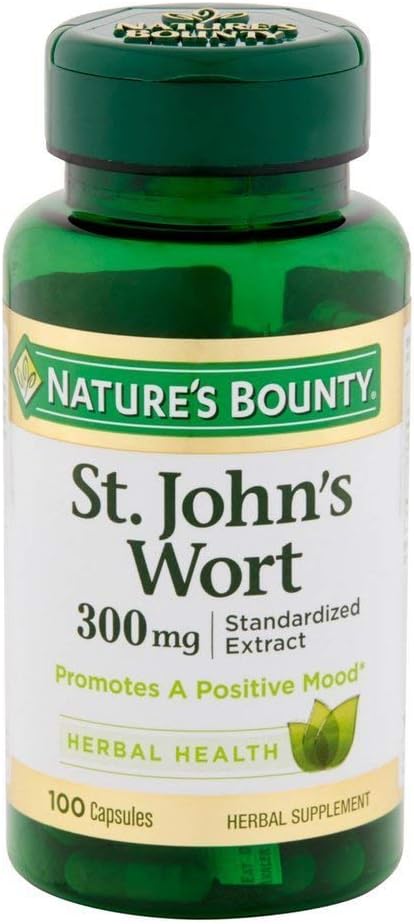 Nature's Bounty St John's Wort Pills and Herbal Health Supplement, Propaguje pozitívnu náladu, 300 mg kapsuly, 100 gróf, balenie po 2