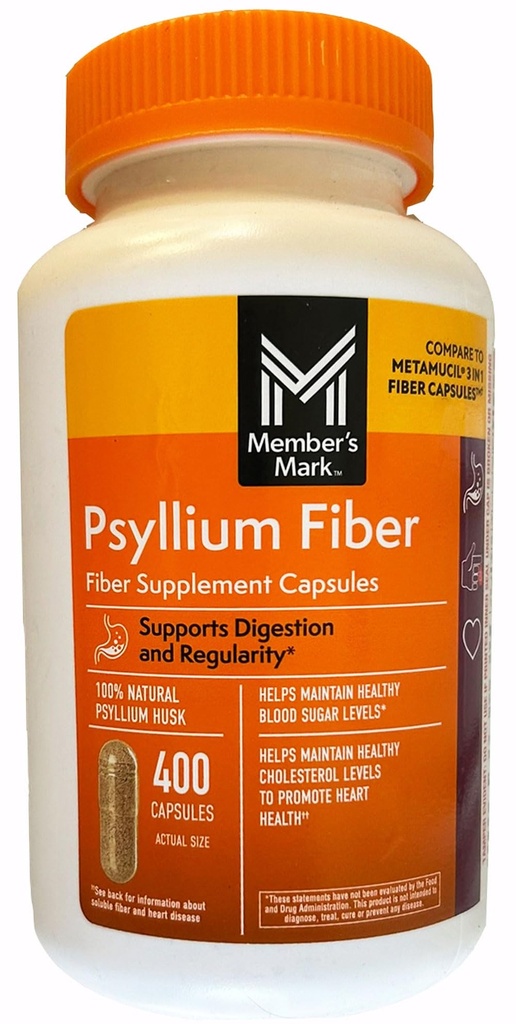 Členova značka 100% Natural Psyllium Husk Fiber Kapsule, Tráviace zdravie, 400 Počet (Pack of 1)