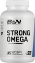 BARE VÝKON NUTRITION, BPN Strong Omega Fish Oil Soft Gel, 1290mg Fish Oil per Capsule, Wild Caught Fish, Udržateľne Zdroj, IFOS Certified