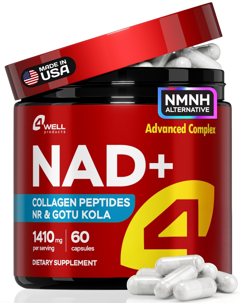 NAD Plus doplnok 1400mg - NMNH doplnok alternatívne podporuje zdravý starnutie komplex s nikotínamid Riboside & Gotu Kola, kolagén - Výkonný NAD+ Vzorec pre energiu, koža a kognitívne, 60 Caps
