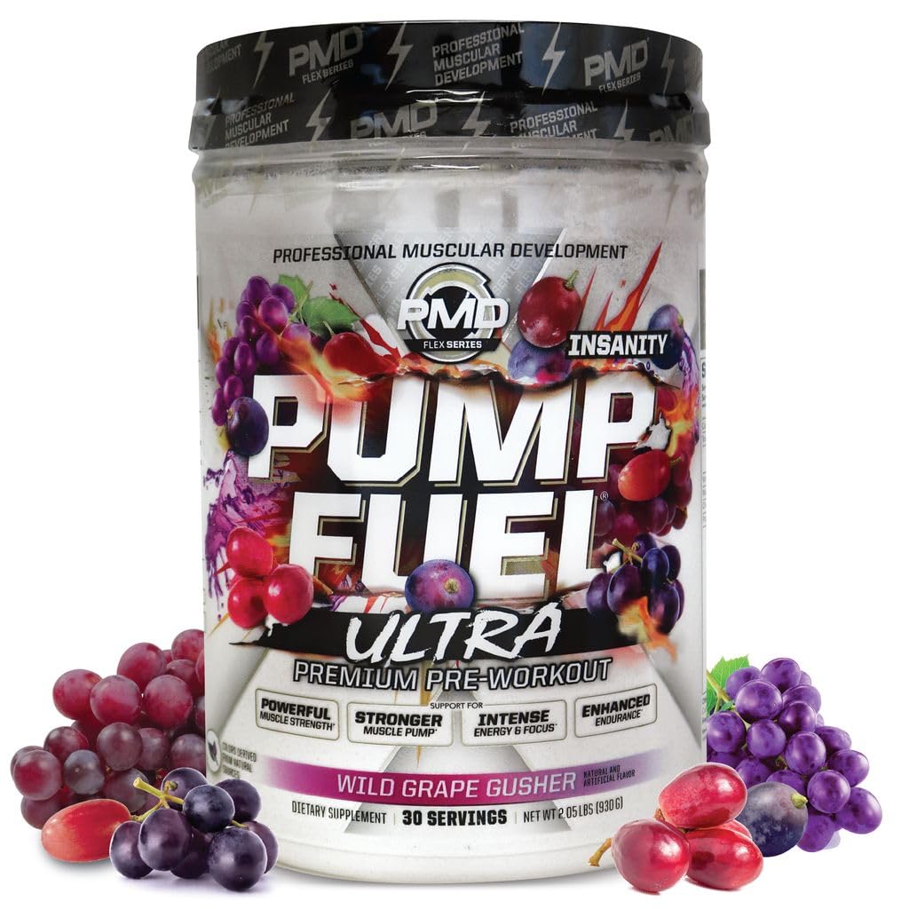 PMD Športové čerpadlo palivo Ultra šialenstvo - Premium Pre Workout Powder & Muscle Pump, väčšie zameranie, Vytrvalosť a zotavenie, Premium Creatin, Arginin & Beta Alanyne - Wild Grape Gusher (30 Servings)