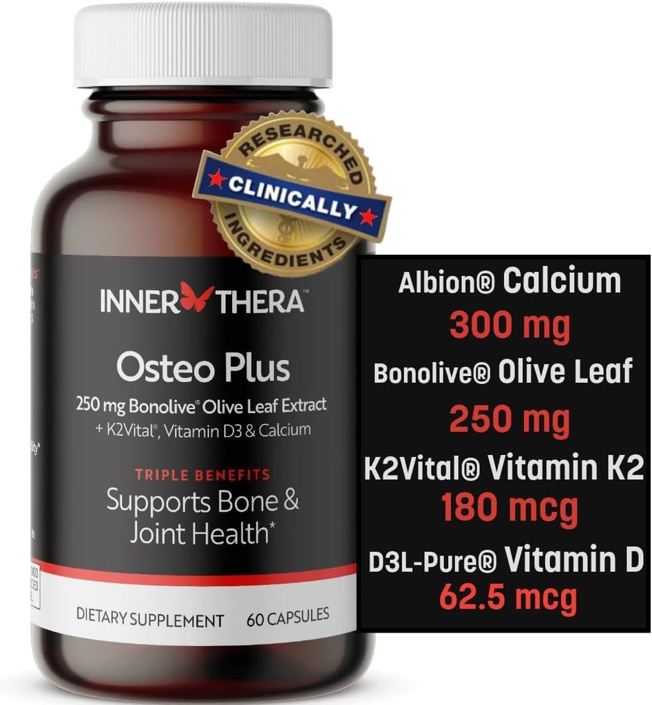 Osteo Plus 4-in-1 komplexný doplnok - vápnik s vitamínom D3, K2 a Bonolive - podporuje zdravé starnutie - bezlepkové, non-GMO, Vegan (60 počet)