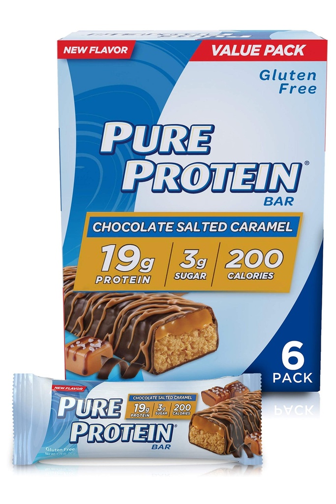 Čisté proteínové tyčinky, vysoký obsah bielkovín, výživné nánosy na podporu energie, nízky cukor, bezlepok, čokoláda solený karamel, 1.76oz, 4 balenia
