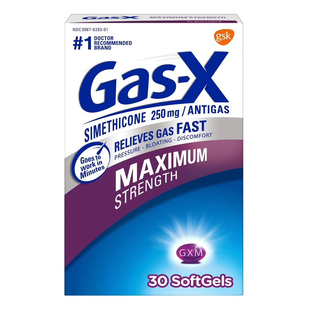 Gas-X Maximálna sila Relief plynu Softgels s Simeticone 250 mg - 30 Počet