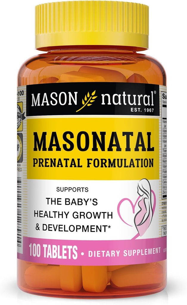 MASON NATURAL Masonatálna prenatálna formulácia - prenatálny a postnatálny multivitamín pre ženy na podporu vývoja detí, 100 tabliet