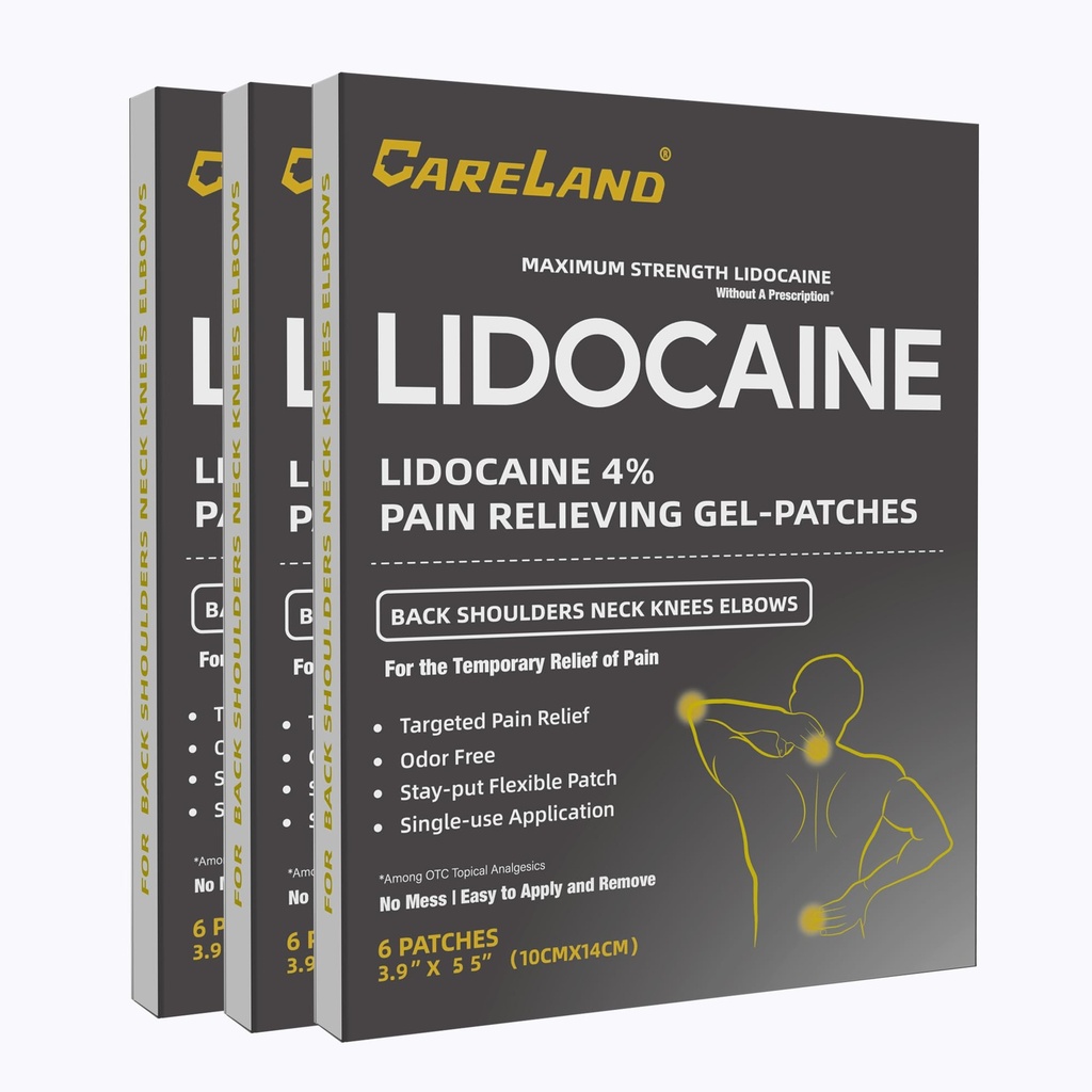 CARELAND Lidokaín Gel Patch, 18 gróf Maximálna sila bolesti Patches pre svalovú úľavu v krku kolená späť a ramienka nevoňajúce numbing patch pre upokojujúce nervy, kĺby