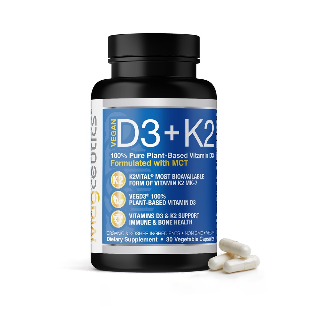 Vitamín D3 K2 s MCT, 5000 IU Vegan D3 & 100 μg MK7 K2, podporujú silné kosti a imunitné zdravie - 30 kapsúl (30 dní)