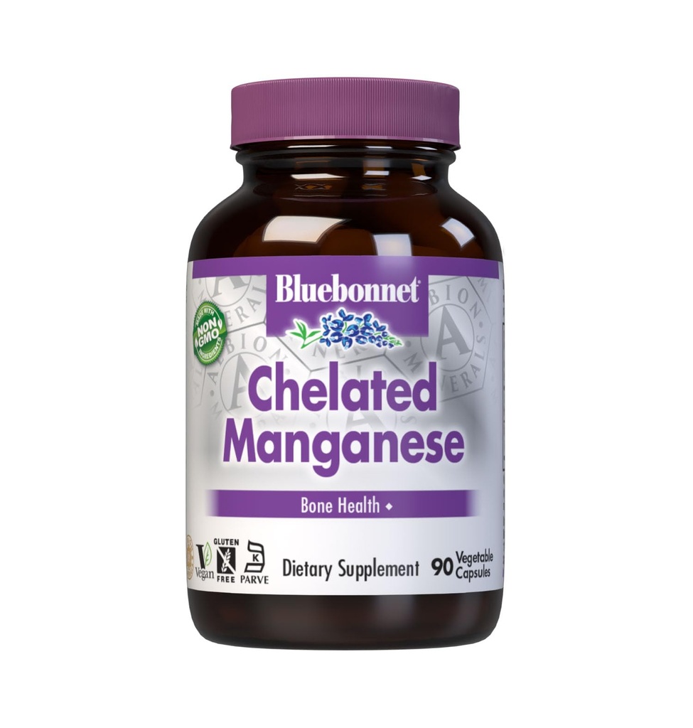 BlueBonnet Nutrition Albion Pridružený mangán, Amino Acid Chelát, Soy, Dairy & Gluten-Free, Non-GMO, Kosher Certified, Vegan, 90 Count