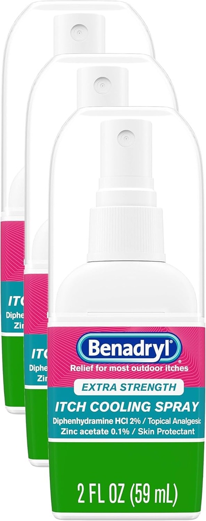 Benadryl Extra sila proti svrbeniu Spray, Chladenie Topical Analgetiká, Cestovné veľkosti, 2 fl. oz (Stoj z 3)