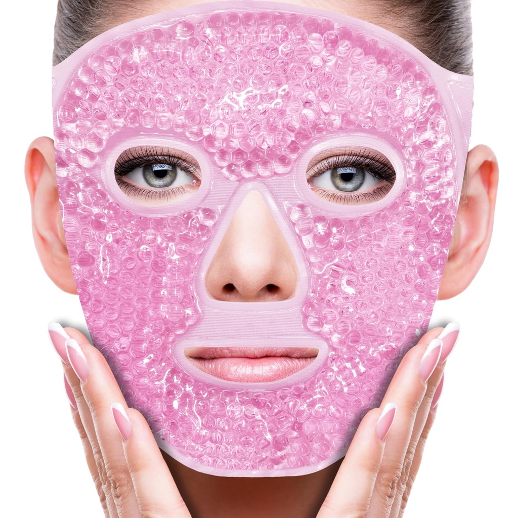 ZNÖCUETÖD Tvárová očná maska Ice Pack pre zníženie opuchnutosti, tašky pod očami, Puffy Tmavé kruhy, Migréna, Hot/Cold Pack soft Plush Backing (Pink #19)