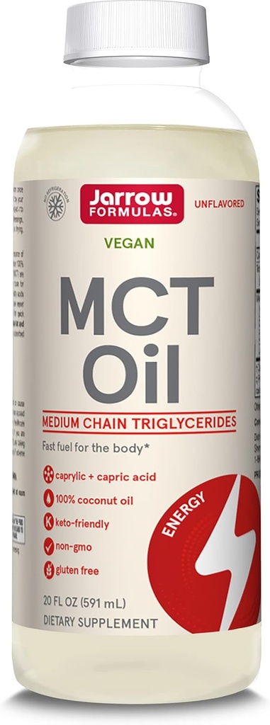 Jarrow Formulas MCT Oil, Dietary Supplement, Ketogenic Diet Support for Quick Energy, 20 fl oz Liquid Oil, 39 Day Supply