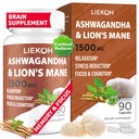 Ashwagandha & Lions Mane Supplement Kapsule, Mozog Doplnky pre pamäť a zameranie, Ashwagandha Supplement with Rhodiola & Black Peppe, Cortisol Doplnky pre ženy a mužov,90 Caps