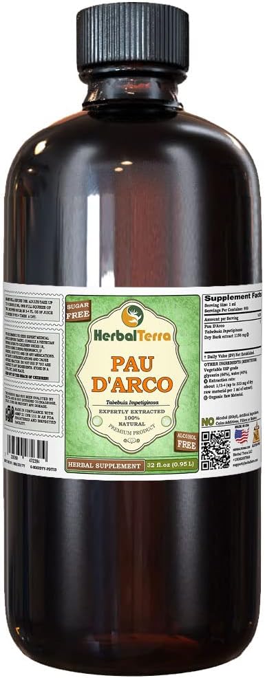 PAU d'arco (Tabebuia Impetiginosa) Glycerit, sušená kôra bez obsahu alkoholu, tekutý extrakt (názov brandy: bylinnýTerra, hrdo vyrobené v USA) 32 fl.oz (0,95 l)