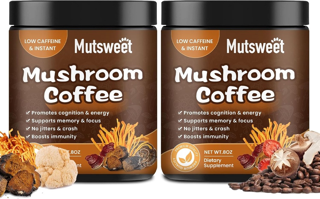(2 balenia) Hubová káva pre smoothies / latte, Hubová powder Blend (57 Servings) s Lions Mane, Reishi, Cordyceps, Turkey Tail, Chaga - Huba doplnok pre energiu, Focus, Immune- 8 oz