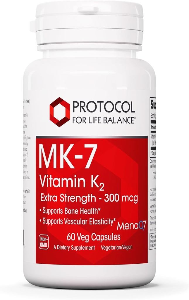 PROTOKOL PRE ŽIVOTNÉ BILANCIE MK-7 Vitamín K2 300mcg - Extra sila - VIT K doplnok - MK-7 Vitamín K2 Životná bilancia - Podpora Zdravie kostí a cievna elasticita - NeGMO a Vegan - 60 Veg Kapsule