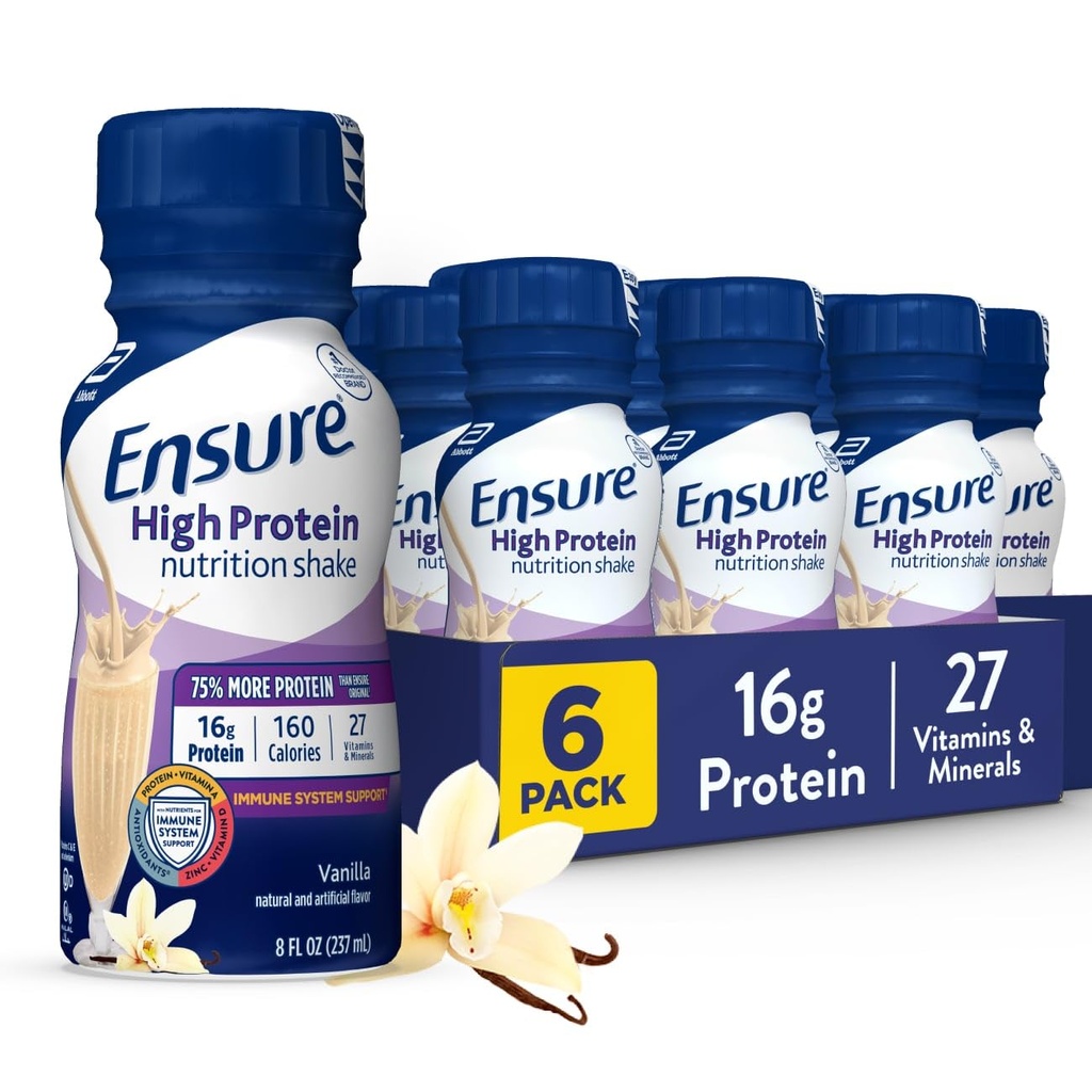 Zaistiť vysoký obsah bielkovín Vanilla Nutrition Shake s vlákninou, Pripravený na pitie, 16 g bielkovín a 27 vitamínov a minerálov, 8 fl oz, 6 balení