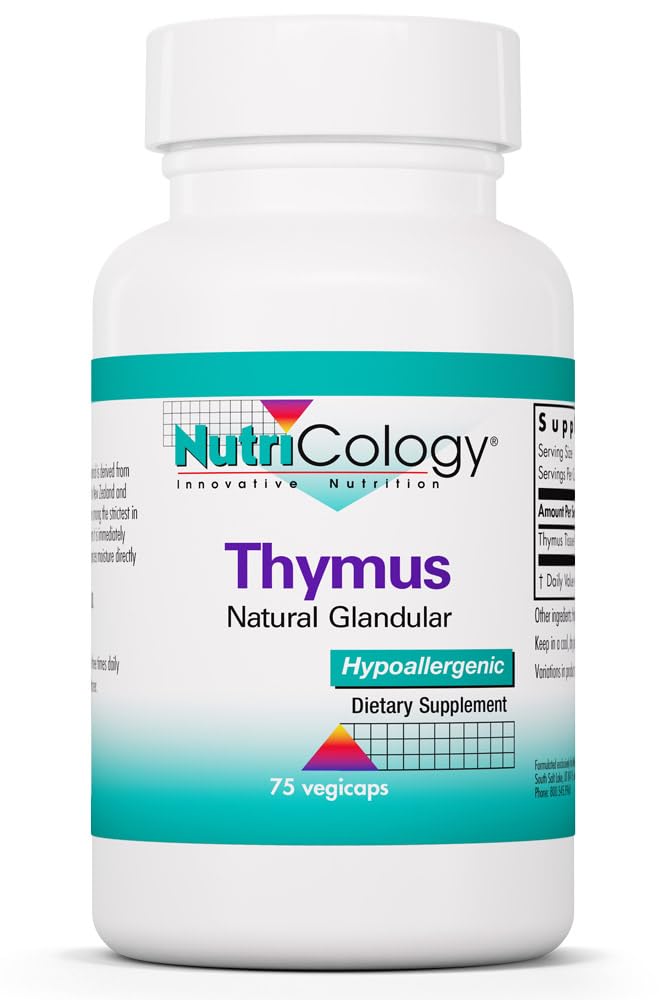 Nutricology Thymus Supplement - Thymus Tissue, Glandular Extract, 1000mg Raw Thymus Glandular, Ovine, Lyofilizovaný, Hypoalergenický - 75 gróf