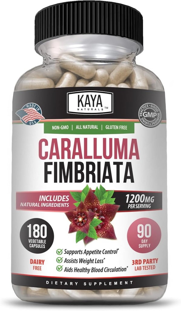 Kaya Naturals - Caralluma Fimbriata 1200mg High Potency Supplement | Maximum Strength Natural Endurance Support, Vegetarian Capsules (180 Count)