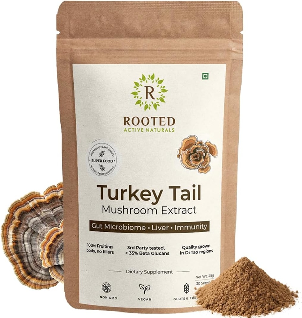 ROOTED Active's Turkey Tail Mushroom Extract Powder, USDA & EU Certified Organic