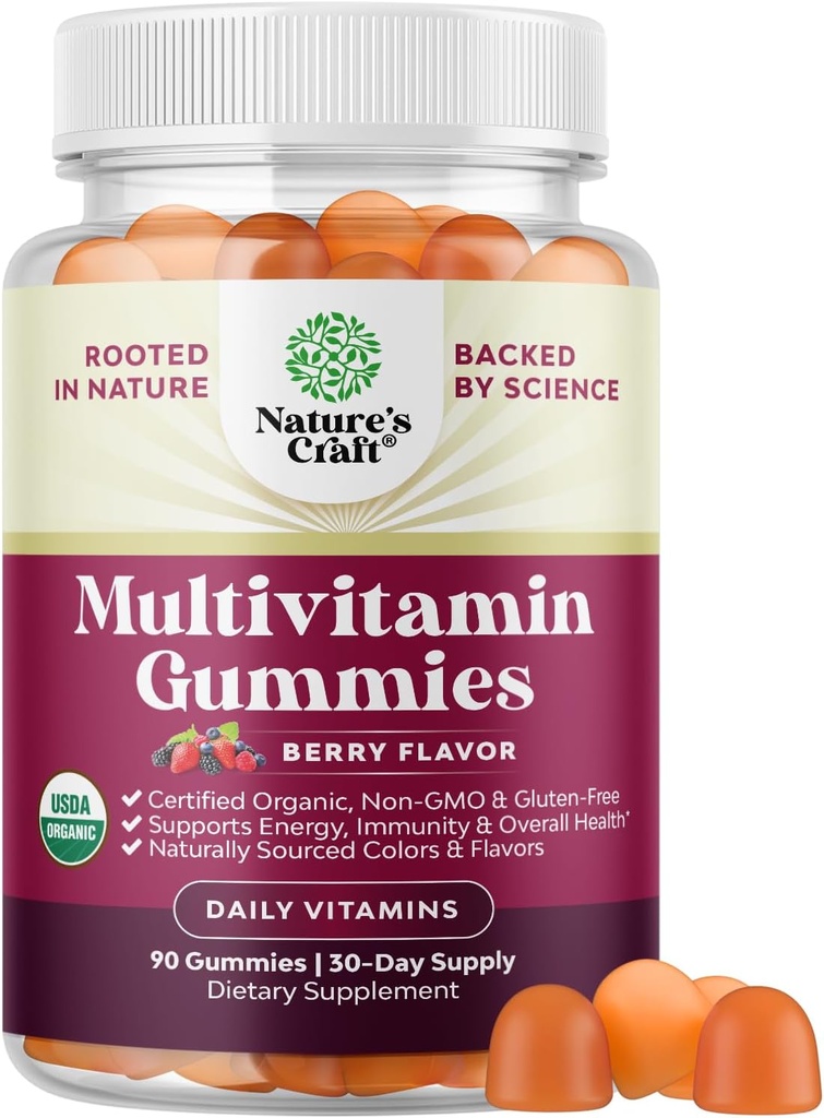 USDA Organic Multivitamín pre ženy a mužov - Vegan Organic Multivitamín pre mužov Gummy so zinkovým a B komplexom vitamínov pre zvýšenú odolnosť voči energii a denné wellness - Vegan a Non-GMO (1 mesiac)