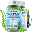 Morské machy Gummies + Algae Omega-3 pre dospelých, 15-IN-1 Organic Irish Sea Moss Superfood with/Vitamins C D3 B12, Turmerica, Bladderwrack, Supports Energy, Mozog, Immune, Daily Vitality, Bez cukru, 120 Cts