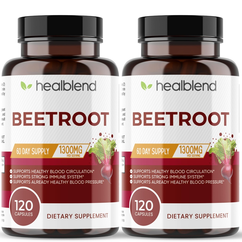 healblend Organic Nitric Oxide Repee Root Capsules 1300mg - Support Immune System, Nitric Oxide Booster - 120 Počet (2 balenia)