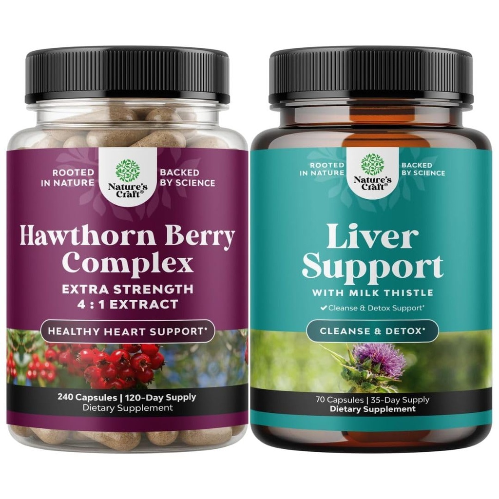 Bundle extra sily Hawthorn Berry Kapsule - extrakt Digestion and Heart Health Supplement and Pečeň Čistenie a detoxikácia a opravy Formula - Bylinné pečene podpora doplnok