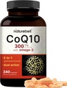 NatureBell CoQ10 300mg with Omega 3, 240 Capsules - 120 Day Supply | Stable High Absorption Form – Antioxidant Support for Heart & Energy Health – Extra Strength Coenzyme Q10 Supplement