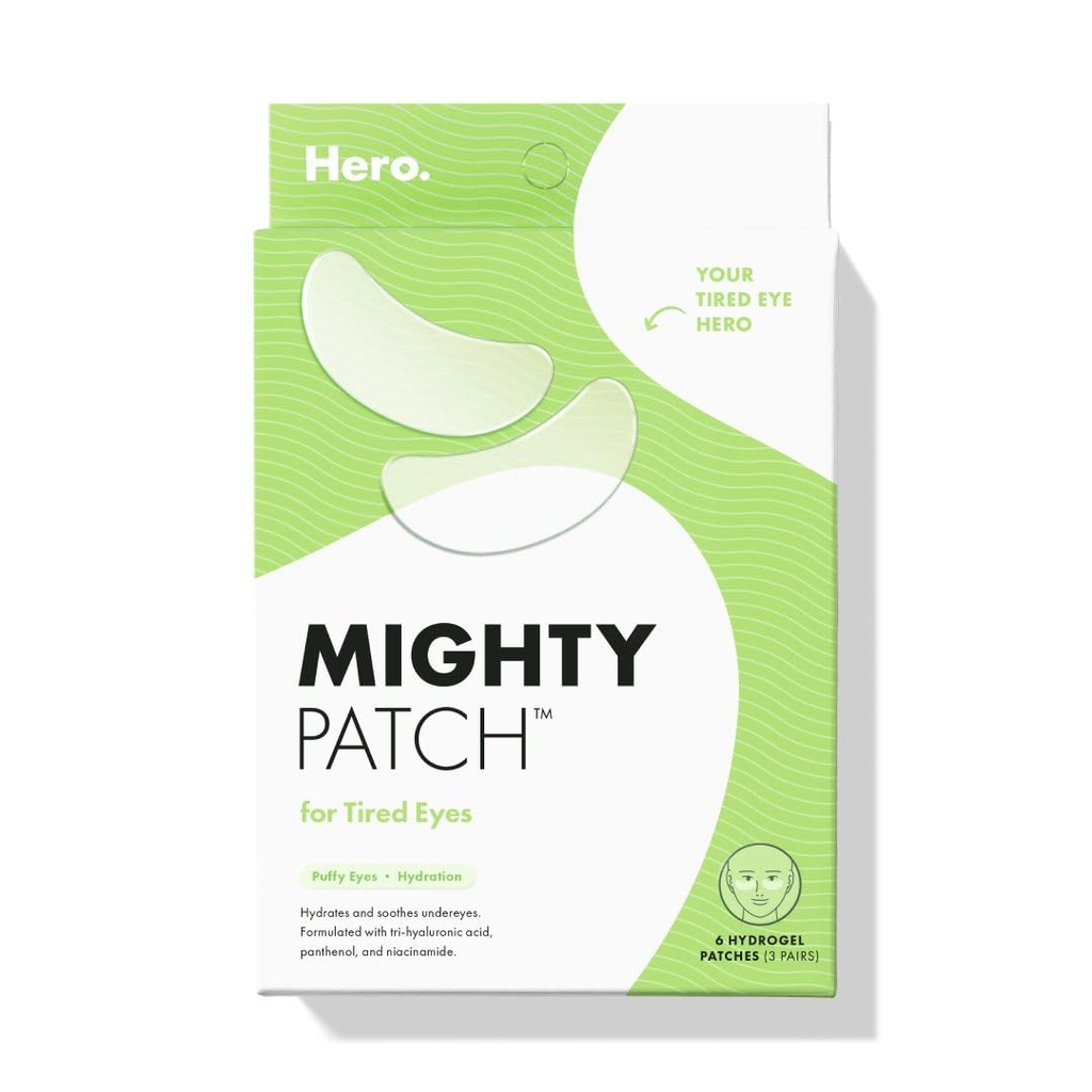 HERO COSMETICS Mighty PatchTM pre unavené oči Patches - Upokojujúce hydrogelové patechy - Awakens a Vizitky De-puffs Undereyes s viacerými aplikáciami (6 Počet)